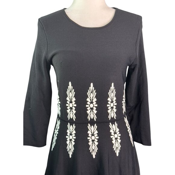 Eliza J Fit and Flare Black & White Sweater Dress Geometric Print on Waist Size - Picture 5 of 8